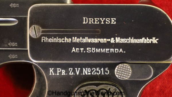 Dreyse, 1907, 7.65mm, Prussian Customs, K.Pr.Z.V. No 2515, Prussian Custom Administration, German, Germany, Handgun, Pistol, C&R, Collectible, 32, .32