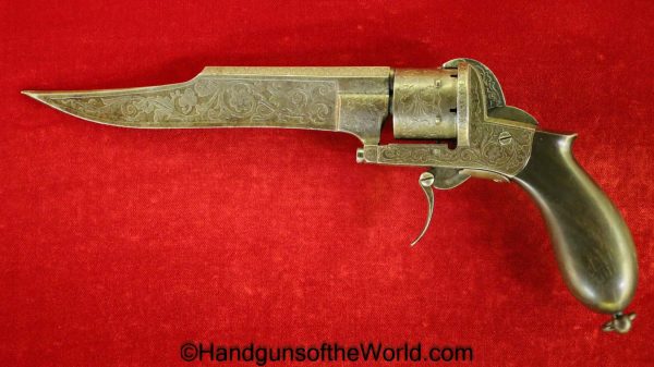 Dumonthier, Pinfire, Knife, Revolver, 7.5mm, Nicely Engraved, Engraved, Handgun, Antique, Non-FFL, Non FFL, Collectible, 7.5, Bayonet, Belgian, Belgium