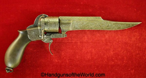 Dumonthier, Pinfire, Knife, Revolver, 7.5mm, Nicely Engraved, Engraved, Handgun, Antique, Non-FFL, Non FFL, Collectible, 7.5, Bayonet, Belgian, Belgium