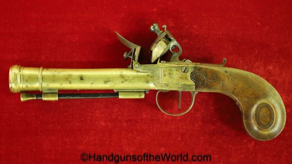 Flintlock, Single Shot, Belt, Pistol, .50, 50, with a Cannon Barrel, Handgun, Antique, Non-FFL, Non FFL, Collectible, USA, Americana, America, American