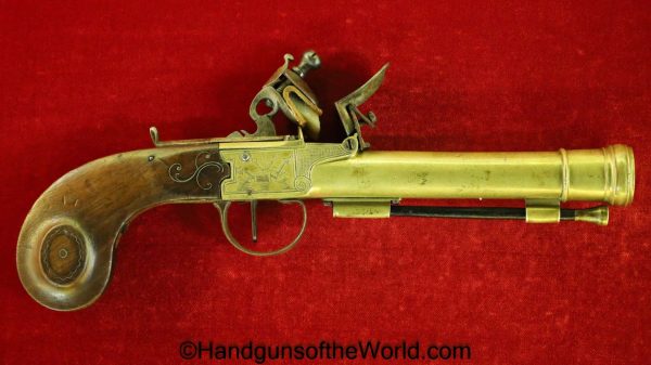 Flintlock, Single Shot, Belt, Pistol, .50, 50, with a Cannon Barrel, Handgun, Antique, Non-FFL, Non FFL, Collectible, USA, Americana, America, American