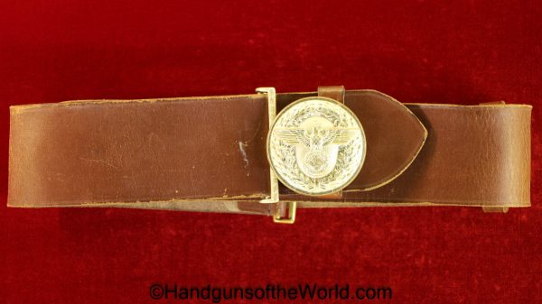 German, NSDAP, Party Leader, Belt and Buckle, brown, leather, aluminum. gold plated, Belt, Buckle, Original, Collectible, Germany, WWII, WW2, Third Reich