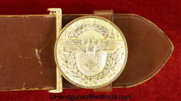 German, NSDAP, Party Leader, Belt and Buckle, brown, leather, aluminum. gold plated, Belt, Buckle, Original, Collectible, Germany, WWII, WW2, Third Reich