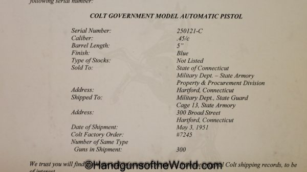 Colt, Government, .45acp, Connecticut State Guard, Mint, in Box, Boxed, CT, State Guard, 1911, 1911A1, Handgun, Pistol, C&R, Collectible, 1951, 45, .45