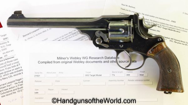 Webley, WG Target Model, .450, .455, with Provenance, Handgun, Revolver, C&R, Collectible, 455, WG, Target Model, 1911, English, British, UK, India, Bombay