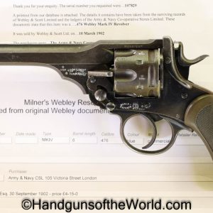 Webley, Mark IV, Service Revolver, .455, 6" Barrel, with Provenance, Mark 4, Handgun, Revolver, C&R, Collectible, 1902, 455, British, English, 6", Mk4, MkIV