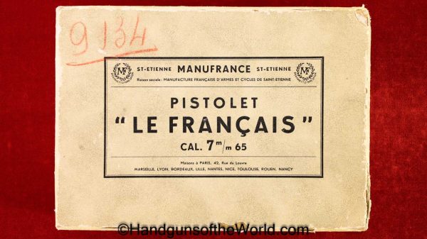 Manufrance, LeFrancais, 7.65mm, Mint, in Box, with Box, Handgun, Pistol, C&R, Collectible, France, French, Le Francais, Boxed, 7.65, 32, .32, acp, auto