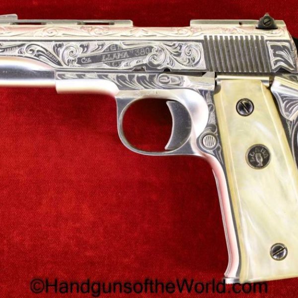 Llama, X-III, .380, Factory Engraved, Satin Nickel Finish, Engraved, Handgun, Pistol, C&R, Collectible, 380, XIII, 1911, Especial, acp, auto, Satin Nickel