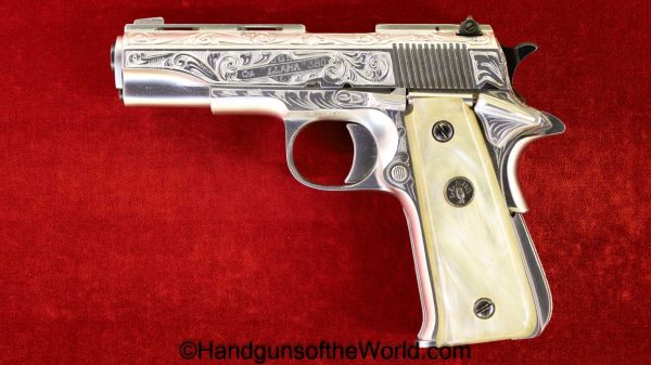 Llama, X-III, .380, Factory Engraved, Satin Nickel Finish, Engraved, Handgun, Pistol, C&R, Collectible, 380, XIII, 1911, Especial, acp, auto, Satin Nickel