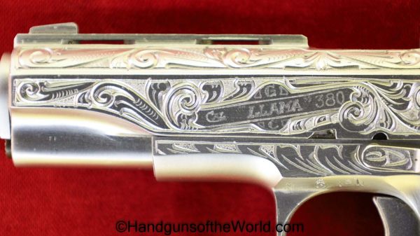 Llama, X-III, .380, Factory Engraved, Satin Nickel Finish, Engraved, Handgun, Pistol, C&R, Collectible, 380, XIII, 1911, Especial, acp, auto, Satin Nickel