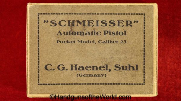 Haenel Schmeisser, Model 1, 6.35mm, with Box, Boxed, German, Germany, Handgun, Pistol, C&R, Collectible, Model I, Haenel, 6.35, 25, .25, acp, auto, Hand gun