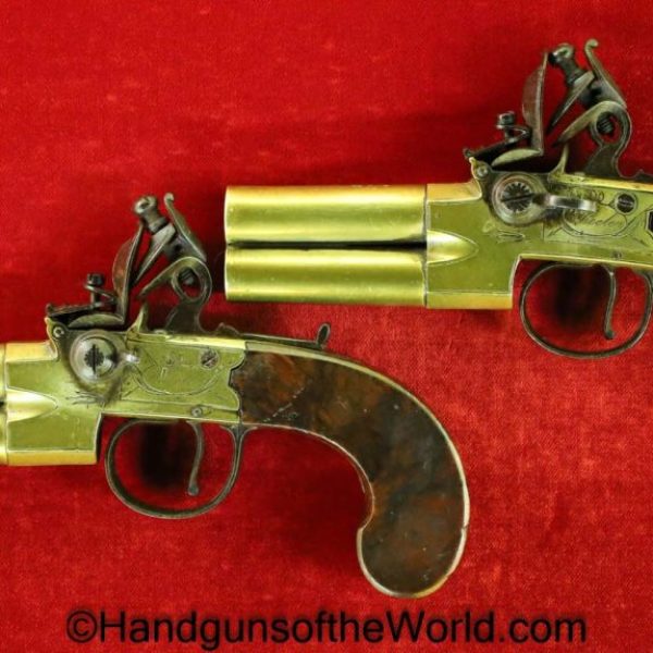 Wheeler, Flintlock, Over & Under, Double Barrel, Boot, Pistols, .44, Pair, 44, Handgun, Pistol, Antique, London, Non-FFL, Non FFL, English, British, O/U