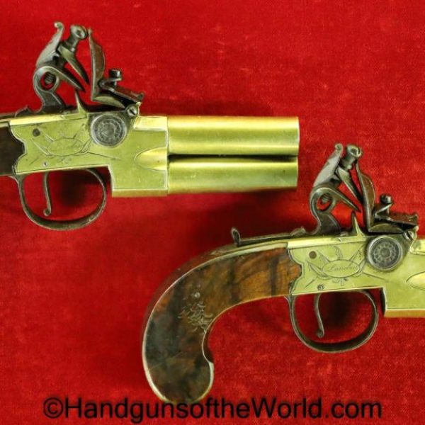 Wheeler, Flintlock, Over & Under, Double Barrel, Boot, Pistols, .44, Pair, 44, Handgun, Pistol, Antique, London, Non-FFL, Non FFL, English, British, O/U