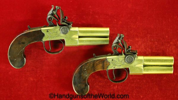 Wheeler, Flintlock, Over & Under, Double Barrel, Boot, Pistols, .44, Pair, 44, Handgun, Pistol, Antique, London, Non-FFL, Non FFL, English, British, O/U