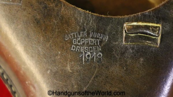 Luger, P.08, Holster, Dated, 1918, Black, leather, hard shell, Sattler Innung-Gopfert-Dresden, L.Z.St H.Dr, Original, Collectible, WWI, WW1, P08, German