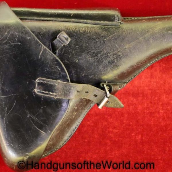 Luger, P.08, Holster, Dated, 1938, Naval, Black, Leather, hard shell, Curt Vogel, WaA100, Navy, Kriegsmarine, Eagle M, Eagle/M, E/M, Original, Collectible