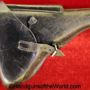 Luger, P.08, Holster, Dated, 1938, Naval, Black, Leather, hard shell, Curt Vogel, WaA100, Navy, Kriegsmarine, Eagle M, Eagle/M, E/M, Original, Collectible