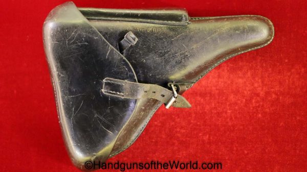 Luger, P.08, Holster, Dated, 1938, Naval, Black, Leather, hard shell, Curt Vogel, WaA100, Navy, Kriegsmarine, Eagle M, Eagle/M, E/M, Original, Collectible