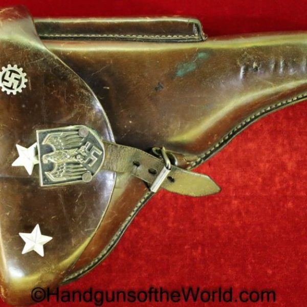 Luger, P.08, Holster, German, WWII, Dated, 1938, Brown, leather, hard shell, pattern, Gebruder Klein-Dresden, WaaA142, WaA 142, Original, Collectible, WW2