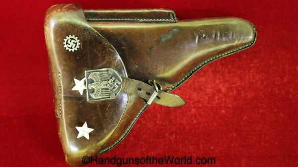 Luger, P.08, Holster, German, WWII, Dated, 1938, Brown, leather, hard shell, pattern, Gebruder Klein-Dresden, WaaA142, WaA 142, Original, Collectible, WW2