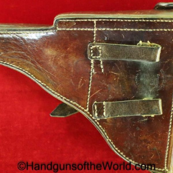 Luger, P.08, Holster, German, WWII, Dated, 1938, Brown, leather, hard shell, pattern, Gebruder Klein-Dresden, WaaA142, WaA 142, Original, Collectible, WW2