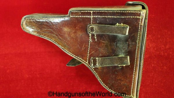 Luger, P.08, Holster, German, WWII, Dated, 1938, Brown, leather, hard shell, pattern, Gebruder Klein-Dresden, WaaA142, WaA 142, Original, Collectible, WW2