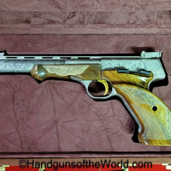 FN, Browning, Medalist, Renaissance, .22lr, Mint, in Case, Cased, Factory, Factory Engraved, Engraved, Handgun, Pistol, Collectible, Rare, Belgian, Belgium
