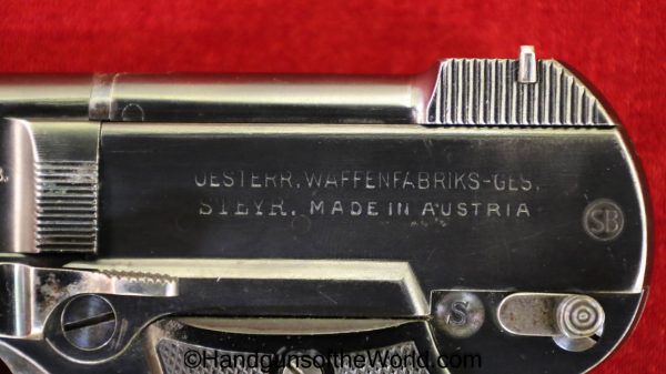 Steyr, 1909, 7.65mm, German, Crown N, Retailer Marked, C/N, Germany, Austria, Austrian, 1928, Handgun, Pistol, C&R, Collectible, Pocket, 7.65, 32, .32, acp