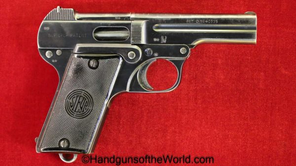 Steyr, 1909, 7.65mm, German, Crown N, Retailer Marked, C/N, Germany, Austria, Austrian, 1928, Handgun, Pistol, C&R, Collectible, Pocket, 7.65, 32, .32, acp