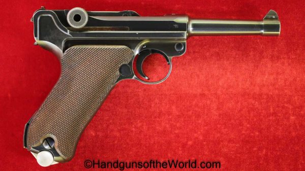 Luger, P.08, 9mm, Mauser, Banner, 1940, Police, Eagle C, Matching Magazine, Mint, Matching Mag, German, Germany, WWII, WW2, Handgun, Pistol, C&R, Collectible