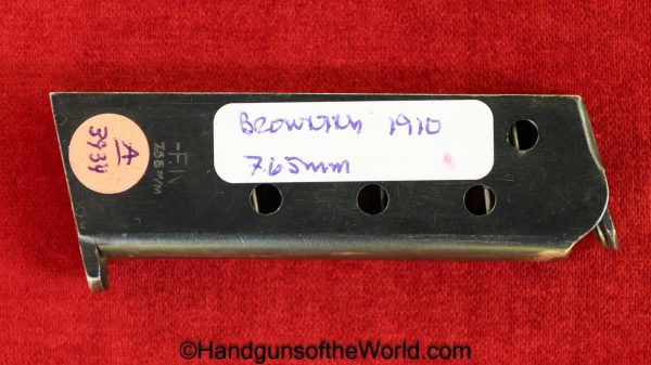 FN, Browning, 1910, 7.65mm, Magazine, Clip, Mag, Original, Collectible, Belgian, Belgium, Handgun, Pistol, Pocket, 7.65, 32, .32, acp, auto, Hand gun