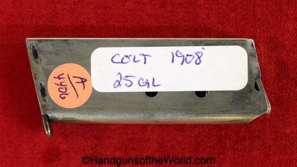 Colt, 1908, .25, Magazine, Clip, Mag, Original, Collectible, Handgun, Pistol, 25, acp, auto, 6.35, 6.35mm, VP, Vest Pocket, Model, American, US, USA