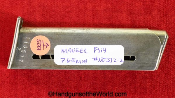 Mauser, 1914, 7.65mm, Magazine, Clip, Mag, Original, Collectible, Police, #110512-2, #110512, 110512, #110512-2, German, Germany, Handgun, Pistol, 32, .32