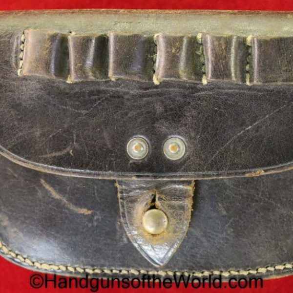British, Belt, Ammo, Pouch, Brown, leather, brass S-Snake Belt buckle, Naval, pattern, ammunition, Martins BirmH-lin, 1916, Original, Collectible, WWI, WW1