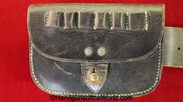 British, Belt, Ammo, Pouch, Brown, leather, brass S-Snake Belt buckle, Naval, pattern, ammunition, Martins BirmH-lin, 1916, Original, Collectible, WWI, WW1