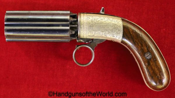 J.R. Cooper, Under Hammer, Pepperbox, 10mm, with Case, Superb, British, English, Handgun, Revolver, Collectible, Antique, Cooper, Underhammer, Pepper Box