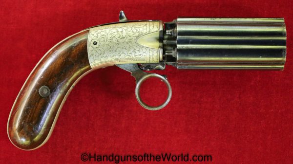 J.R. Cooper, Under Hammer, Pepperbox, 10mm, with Case, Superb, British, English, Handgun, Revolver, Collectible, Antique, Cooper, Underhammer, Pepper Box