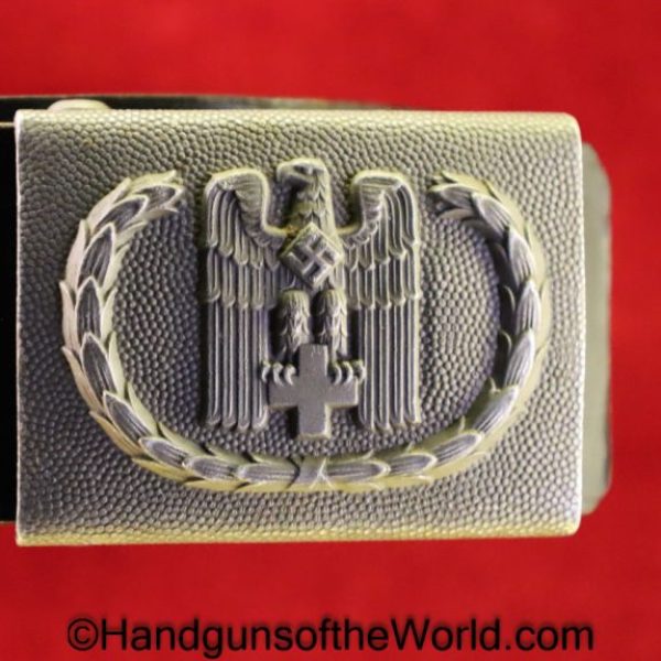 German, Red Cross, Belt, Buckle, Black, Leather, Albert Rammada-Blelefeld, Original, Collectible, Germany, WWII, WW2, Belt Buckle, Aluminum