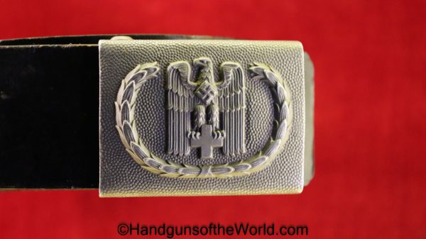 German, Red Cross, Belt, Buckle, Black, Leather, Albert Rammada-Blelefeld, Original, Collectible, Germany, WWII, WW2, Belt Buckle, Aluminum