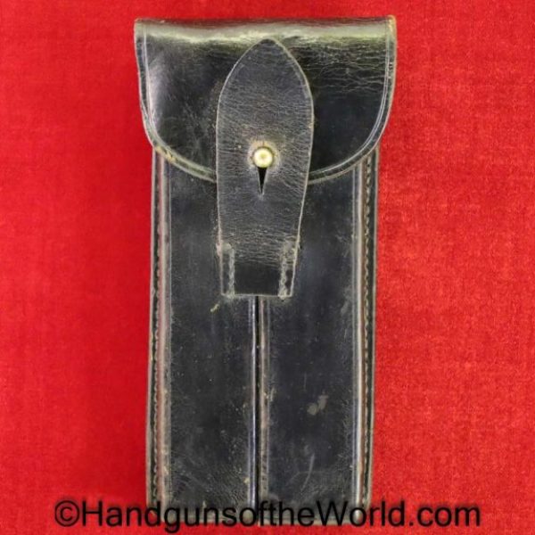 Luger, Double Magazine Pouch, Black, Leather, Portuguese, AE, #2472, 2472, Original, Collectible, Portugal, Mag, Magazine, Clip, Pouch, Double, Hand gun