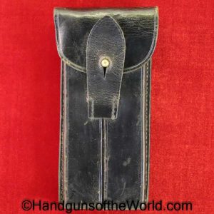 Luger, Double Magazine Pouch, Black, Leather, Portuguese, AE, #2472, 2472, Original, Collectible, Portugal, Mag, Magazine, Clip, Pouch, Double, Hand gun