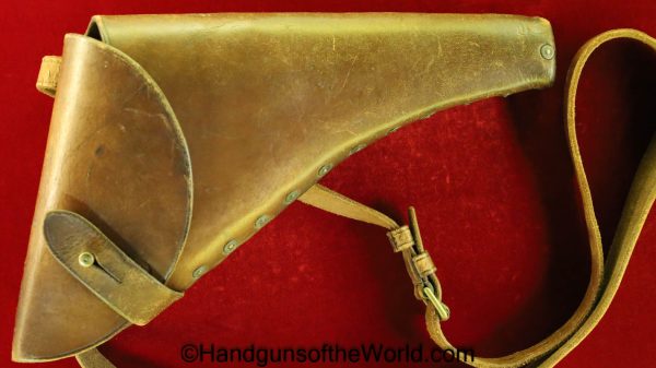 Webley, Mark I-VI, Navy, Pattern, Revolver, Holster, Original, Collectible, brown, leather, brass rivets, with shoulder straps, British, English, Naval