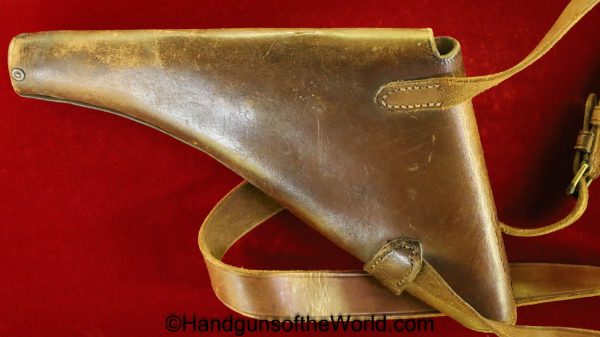 Webley, Mark I-VI, Navy, Pattern, Revolver, Holster, Original, Collectible, brown, leather, brass rivets, with shoulder straps, British, English, Naval