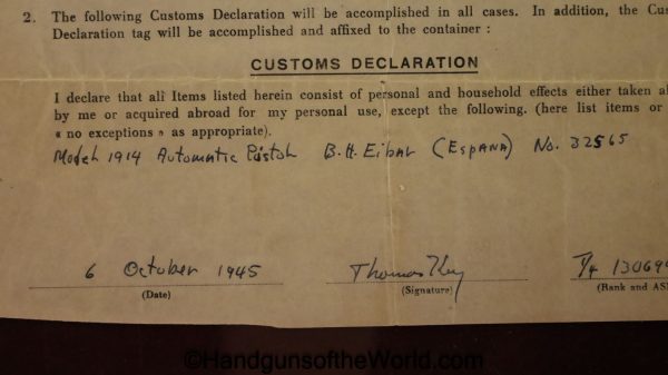 Bestegui Hermanos Model 1914, 7.65mm with Capture Paper & Diary - Image 19