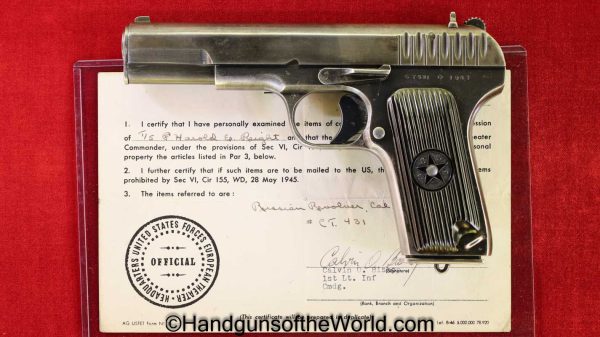 Russian, TT-33, 7.62mm, 1941, All Matching, with Capture Paper, Capture Paper, TT33, TT 33, Soviet, USSR, WWII, WW2, Handgun, Pistol, C&R, Collectible