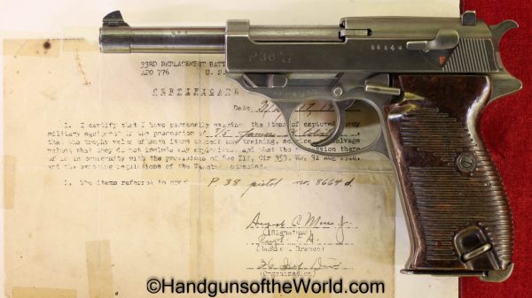 Walther, Mauser, P.38, AC 43, 9mm, FN Slide, with Capture Paper, FN, Slide, German, Germany, WWII, WW2, Handgun, Pistol, C&R, Collectible, 1943, 43, ac