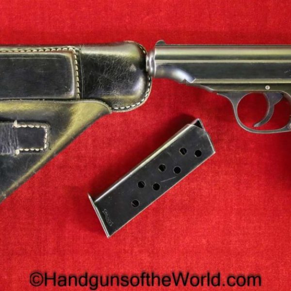 Walther, PP, 7.65mm, Late War, German, WWII, AC Slide, Wood Grips, Full Rig, Handgun, Pistol, C&R, Collectible, WW2, Germany, AC, Code, 32, .32, acp, auto