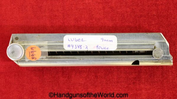 Luger, P.08, 9mm, #4348, Magazine, Clip, Mag, Original, Collectible, German, Germany, 4348, WWII, WW2, Police, P08, P-08, P 08, Haenel Schmeisser, Flat