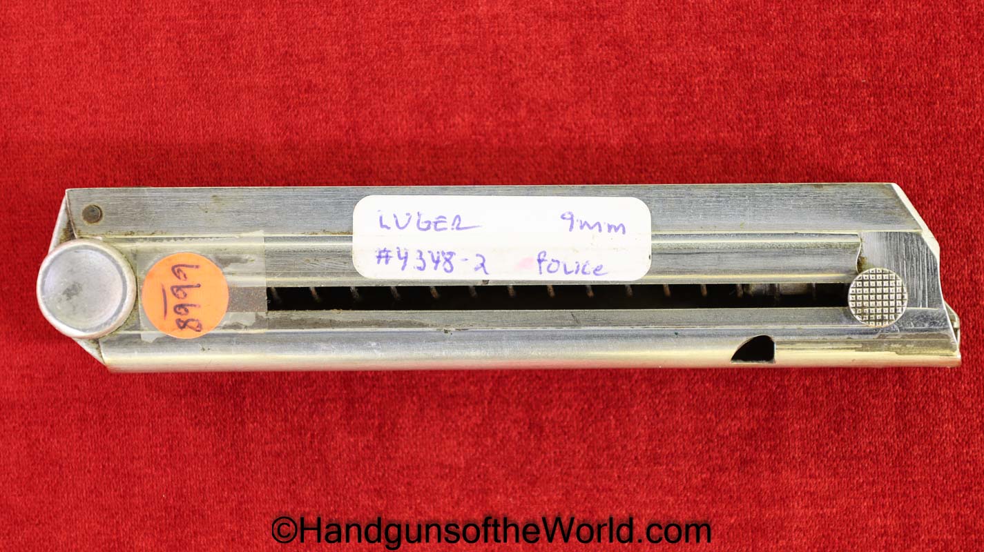Luger, P.08, 9mm, #4348, Magazine, Clip, Mag, Original, Collectible, German, Germany, 4348, WWII, WW2, Police, P08, P-08, P 08, Haenel Schmeisser, Flat