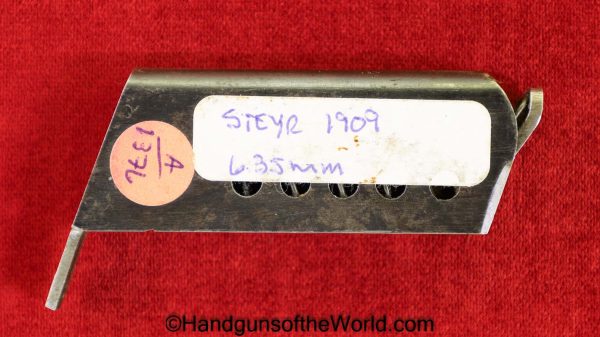 Steyr, 1909, 6.35mm, Magazine, Clip, Mag, Original, Collectible, Austria, Austrian, Handgun, Pistol, 6.35, 25, .25, acp, auto, Model, VP, Vest Pocket